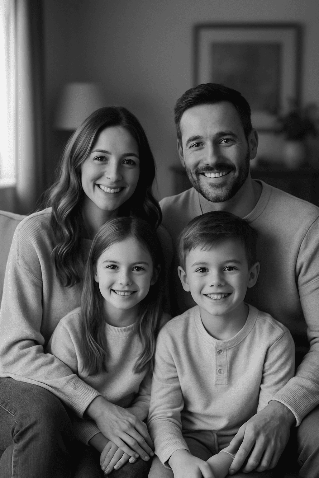 Warm Family Portrait in Monochrome