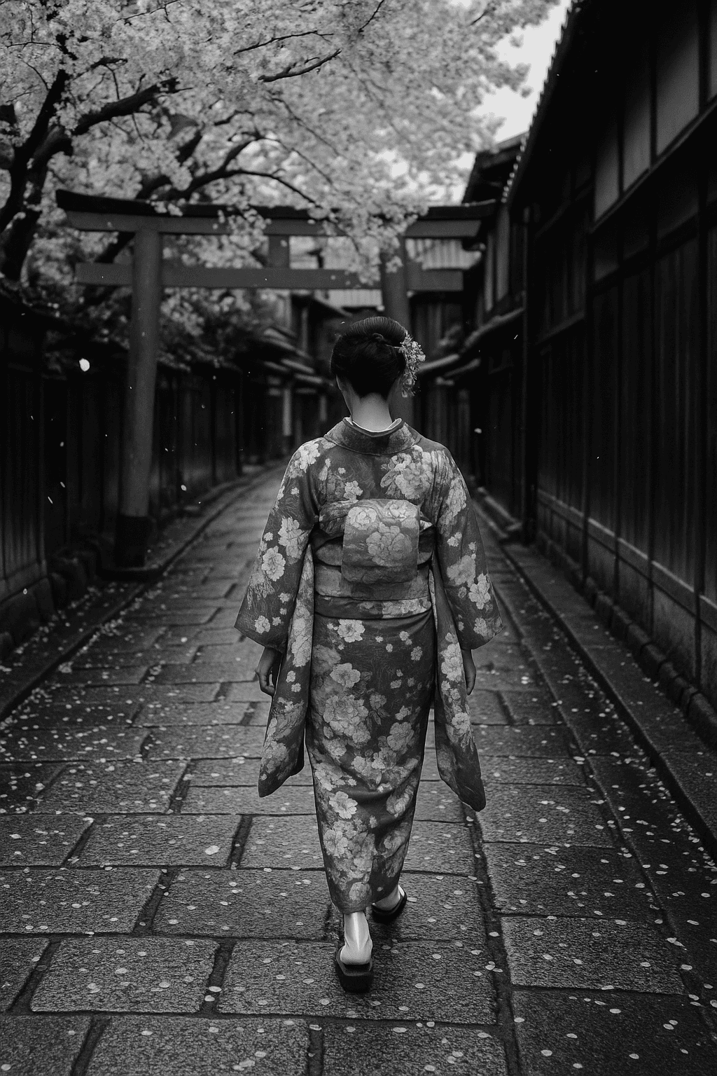 Traditional Kimono Walk in Cherry Blossom Season
